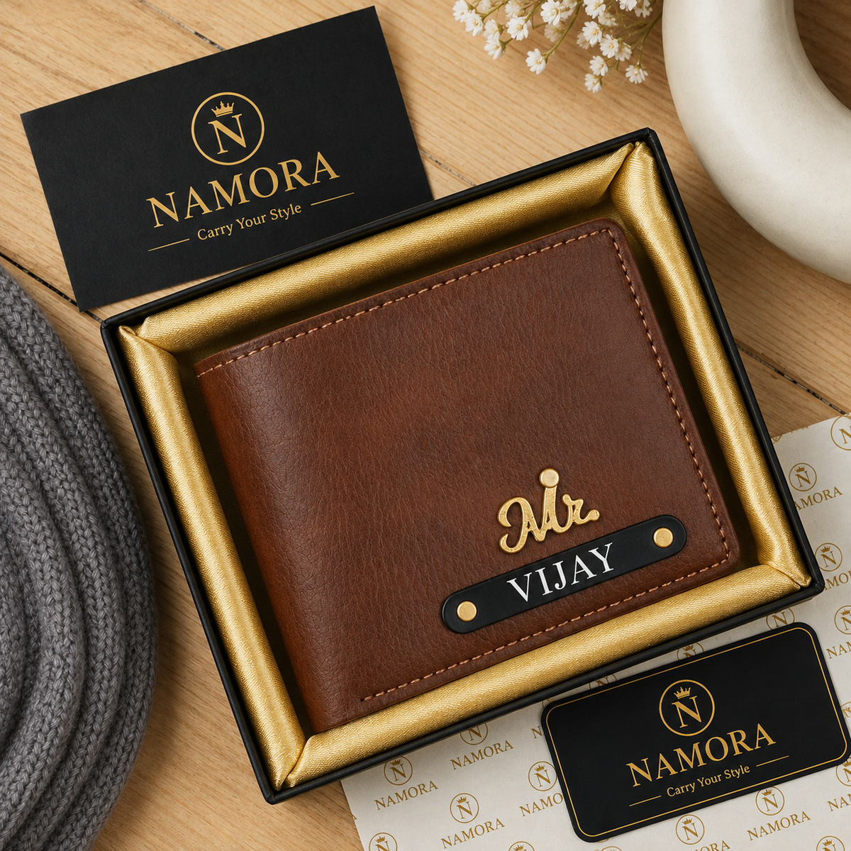 Personalised Leather Men's Wallet with Name & Charm, Perfect Gift option for boyfriend & Husband
