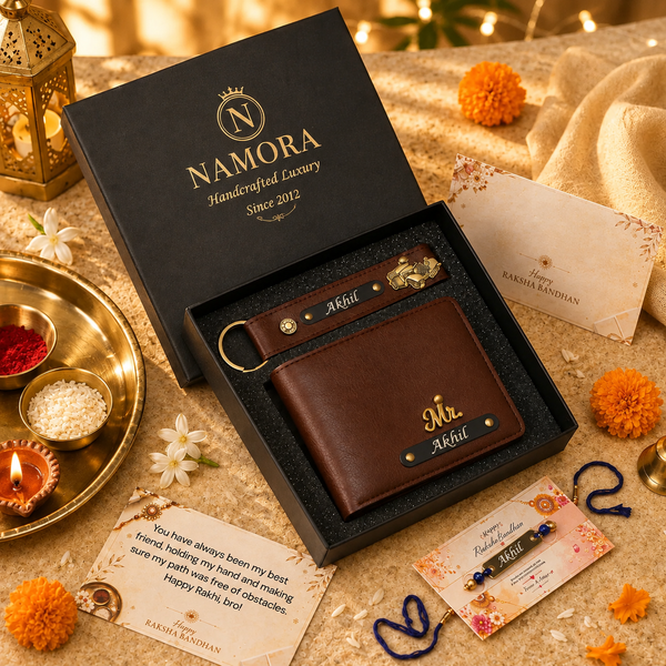 Raksha Bandhan Special: Custom Leather Wallet, Keychain & Evil Eye Rakhi for Your Brother