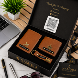 Personalised 3-in-1 Leather Name Men's Wallet with charm, Passport Cover & Keychain 3 in 1 Set