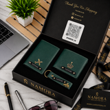 Personalised 3-in-1 Leather Name Men's Wallet with charm, Passport Cover & Keychain 3 in 1 Set