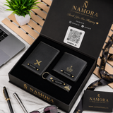 Personalised 3-in-1 Leather Name Men's Wallet with charm, Passport Cover & Keychain 3 in 1 Set