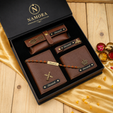 Ultimate Rakhi Gift: Custom Leather Wallet, Keychain, Passport Cover & Eyewear Case with Rakhi for Brother