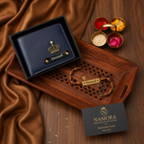 Personalized Leather Name Wallet for Men with Rudraksh Rakhi – A Thoughtful Gift for Brothers
