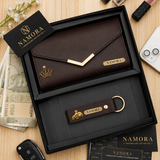 Personalised Women's Leather Clutch & Keychain Combo With Name & Charm Gift Combo for Girlfriend, Wife, Mother & Sister