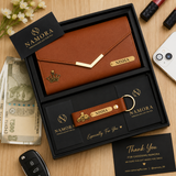Personalised Women's Leather Clutch & Keychain Combo With Name & Charm Gift Combo for Girlfriend, Wife, Mother & Sister