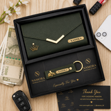 Personalised Women's Leather Clutch & Keychain Combo With Name & Charm Gift Combo for Girlfriend, Wife, Mother & Sister
