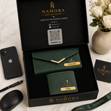 Personalised Leather Men's Wallet & Women's Clutch Combo with name & charm for Couples