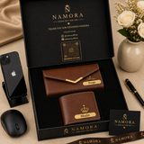 Personalised Leather Men's Wallet & Women's Clutch Combo with name & charm for Couples