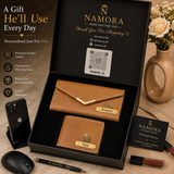 Personalised Leather Men's Wallet & Women's Clutch Combo with name & charm for Couples